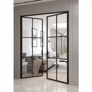 यूरोपीय मानक आंतरिक स्टील फ़्रेमयुक्त टेम्पर्ड ग्लास क्रिटल स्टाइल रूम डिवाइडर फ़्रेंच दरवाजे - Product Image 1