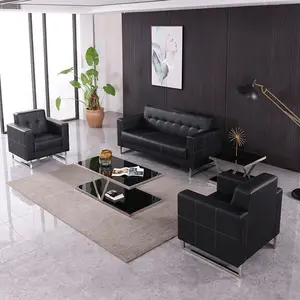 访客行政人员在皮革组合现代接待豪华办公沙发沙发套装家具模块化设计