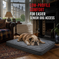 Matelas orthopédique pour chien senior, profil bas, gris matelassé, avec housse imperméable lavable pour maisons victoriennes