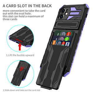 Pour <span class=keywords><strong>iPhone</strong></span> 12 <span class=keywords><strong>11</strong></span> iPhone12 iPhone11 Pro XS Max XR Couverture Arrière Glisser Porte-Carte Rétractable Béquille Antichoc Téléphone Cas - Product Image 2