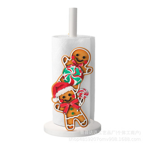 Christmas Gingerbread Man <b>Paper</b> Holder Wooden Countertop <b>Kitchen</b> Decor Festive Tissue Roll Stand - Product Image 5