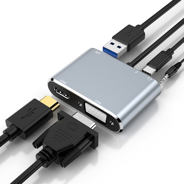 NEW 5IN1 USB C hdmi Hub Docking Station TYPE C to 4K HDMI VGA USB PD65W Audio3.5MM Gigabit USB3.0 Audio USB C HUB