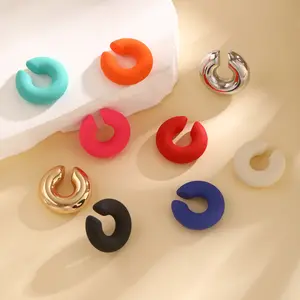 Frost Colorful Chunky Round Ear Cuff Statement Tube Thick Earclips Acrylic Circle Clip On Earrings For Women Jewelry