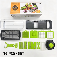 16-in-1 multifunctionele handmatige groentehakker, -snijder, -rasp en -schaaf voor aardappelen en uien