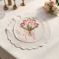 Meilleures ventes : Sets de table ronds en tissu de coton pour la décoration de table, style campagne française, avec sous-verre en dentelle brodée