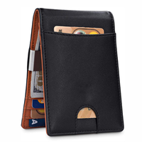 RFID engelleme Minimalist ön cep erkek İnce Bifold hakiki deri cüzdan para klipsi ile
