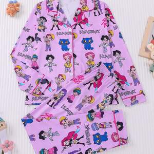 Pyjama Huntrix K-Pop Kpop Demon Hunter pour femmes, ensemble de vêtements de nuit, pyjama imprimé Rumi Mira Zoey, tenue 2 pièces, vêtements de maison - Product Image 3