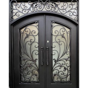 Portes d'entrée traditionnelles en fer forgé Qifan avec panneaux en verre et motifs décoratifs en spirale pour usage extérieur - Product Image 2