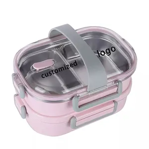 Portable Leakproof 2-Tier Square Custom Stainless Steel Food Lunch Box Kids Bento Box