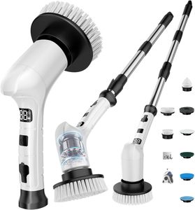 Electric Cleaning <b>Brush</b> 4 <b>Brush</b> Heads Long <b>Extendable</b> Handle Plastic Construction Cordless Rechargeable Household Bathroom Use - Product Image 1