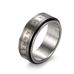 Stainless Steel Rotatable <b>Ring</b> With Chinese Script Geometric Design Unisex Jewelry Gift - Product Image 5