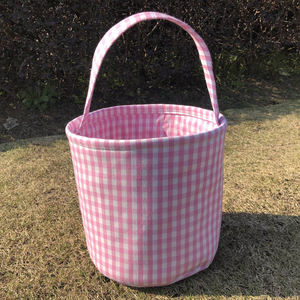 Cesto Pasquale Personalizzato di Alta Qualità, Simpatico Coniglietto, Secchiello per Caramelle per Bambini, Cesto Pasquale Monogrammato a Quadretti - Product Image 6