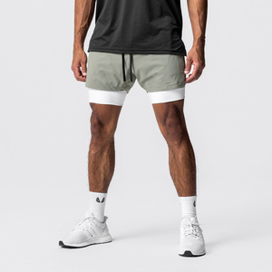 Courir respirant hommes 2 en 1 couches sport piste entraînement taille haute short de sport avec poches à cordon pantalons de survêtement - Product Image 4