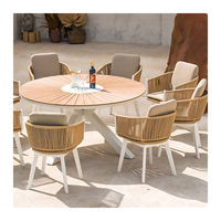 Ensemble de chaises de salle à manger en aluminium et corde pour l'extérieur, style moderne, et table ronde en teck pour patio et jardin – Vente en gros