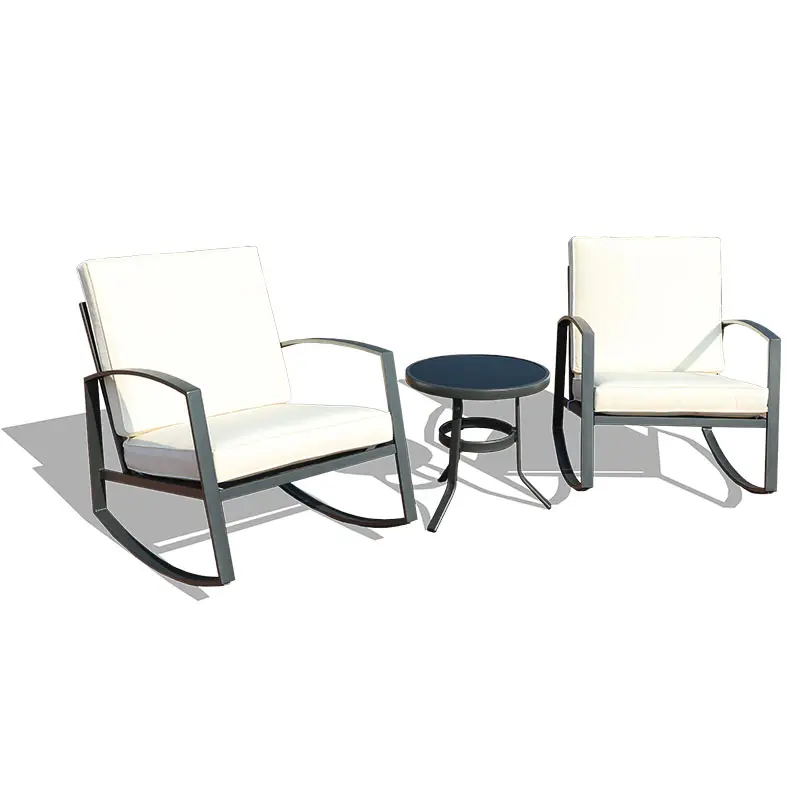 3-pcs kim loại tàu lượn Rocking Chair và bàn trà Patio Bistro Swing Rocking Chair Chất lượng cao nội thất sân vườn sofa Set