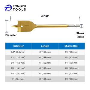 6 шт., набор сверл для плоских деревянных лопаток 3/8 "-1/2", 1/4 "шестигранного хвостовика с титановым покрытием - Product Image 5