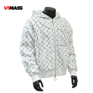 Vendita calda all'ingrosso abbigliamento quotidiano Casual personalizzato con cerniera circolare da uomo con cappuccio bianco con stampa a mezzaluna con cappuccio - Product Image 1
