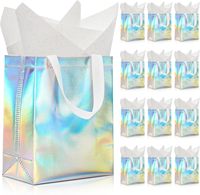 Sacs de courses personnalisés recyclables avec logo, en non-tissé, avec cordelette/lien léopard, réutilisables, sacs cadeaux holographiques