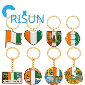 Porte-clés Souvenir en Métal Carte Drapeau Pays Africain Côte d'Ivoire Afrique Personnalisé - Product Image 1