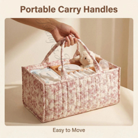 Organisateur de couches pour bébé matelassé floral 100 % coton imperméable avec séparateurs, grande capacité, rangement portable pour couches de nurserie