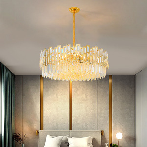 <b>Crystal</b> <b>Chandelier</b> Gold Finish E26 LED 2700K Warm White Drum Shade Adjustable Height Dimmable 5-Year Warranty Pendant <b>Light</b> - Product Image 6