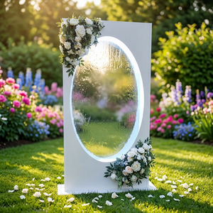 Letrero de Bienvenida Personalizado LEDA para Bodas y Fiestas, Fondo Metálico Transparente Blanco con Cascada Ovalada, Fondo LED de Hierro con Agua Corriente - Product Image 1