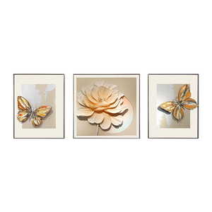 Décoration d'intérieur 3D en gros, <span class=keywords><strong>triptyque</strong></span> floral moderne avec papillon, design tendance, <span class=keywords><strong>peinture</strong></span> décorative en relief LED peinte à la main - Product Image 5