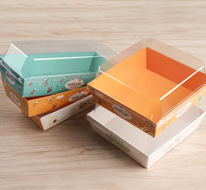 ふたで透明なデザートボックスプラスチック製の正方形のデザート包装ボックス