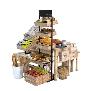 Customized Size Wood Market Display Grocrey Store Vegetable Fruit Dirty Food Display Stand Rack