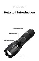 Nouvelle lampe torche LED haute intensité en aluminium T6 transfrontalière, rechargeable par USB, IP44, multifonction, avec batterie externe et zoom optique pour l'extérieur