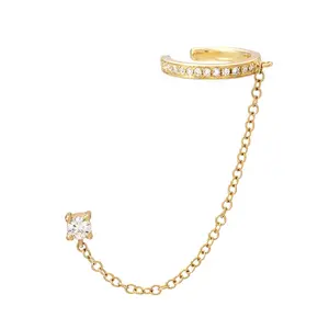 Gemnel 925 Anting-Anting Rantai Perak Murni, Perhiasan Manset Telinga Diambd Emas 18K