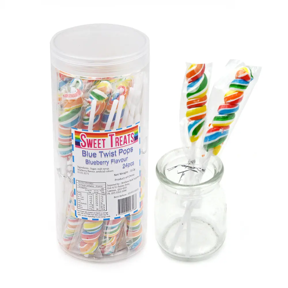 Twist shape multicolor rainbow sweets lollipop