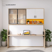 Lit Murphy à double paroi au design moderne avec bureau rabattable horizontalement, meuble en bois peu encombrant, option économique