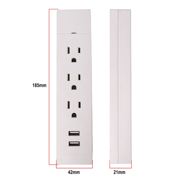 ETL 450J Surge Protector Power Strip with 3 Outlets 2 USB Ports 2FT Cord