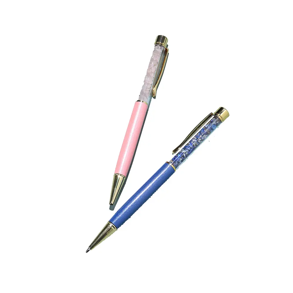 Regalo per studenti ghiaia di cristallo naturale penna a sfera fai-da-te quarzo rosa rotante penna a sfera automatica regalo squisito strumento di scrittura
