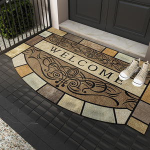Paillasson demi-cercle de style européen transfrontalier avec motif médaillon, antidérapant pour entrée de maison, en fibre de polyester - Product Image 4
