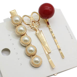عرض ساخن: مجموعة من <span class=keywords><strong>3</strong></span>/4 قطع من دبابيس الشعر المزينة باللؤلؤ على الطراز الكوري للنساء والفتيات، مشابك شعر ذهبية اللون لتزيين الشعر - Product Image 2