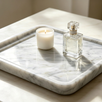 Plateau à thé moderne en marbre blanc Carrara carré pour salles de bain, tables basses et intérieurs de luxe.