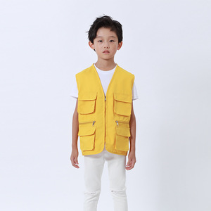 Chaleco multibolsillos para niños, ropa deportiva de poliéster amarilla para exteriores, para uso escolar y voluntario - Product Image 1