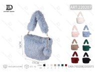 Borsa a secchiello Jd Fur Ball con tracolla singola, casual da donna per uso quotidiano, 1-1,9 l, chiusura a patta, decorazione con pon pon - Product Image 1