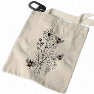 Vintage <b>Canvas</b> <b>Tote</b> Bag Spring Blossoms Tea Cart Printing Women's Shopping Bag - Product Image 5