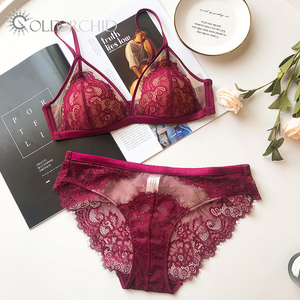 Ensemble de lingerie sexy pour femmes en dentelle brodée avec <span class=keywords><strong>soutien</strong></span>-<span class=keywords><strong>gorge</strong></span> push-up et culotte en gros - Product Image 2