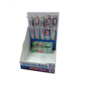 Cardboard Hanger Countertop Display Carton Display Stand with Plastic Hooks for Toothbrush