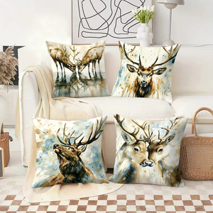 Sarung bantal rusa cat air dekorasi liburan meriah aksen ruang tamu yang nyaman - Product Image 2