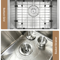 Évier de cuisine encastré simple en acier inoxydable 304 avec grille de vidange, surface brossée, facile à nettoyer, design moderne