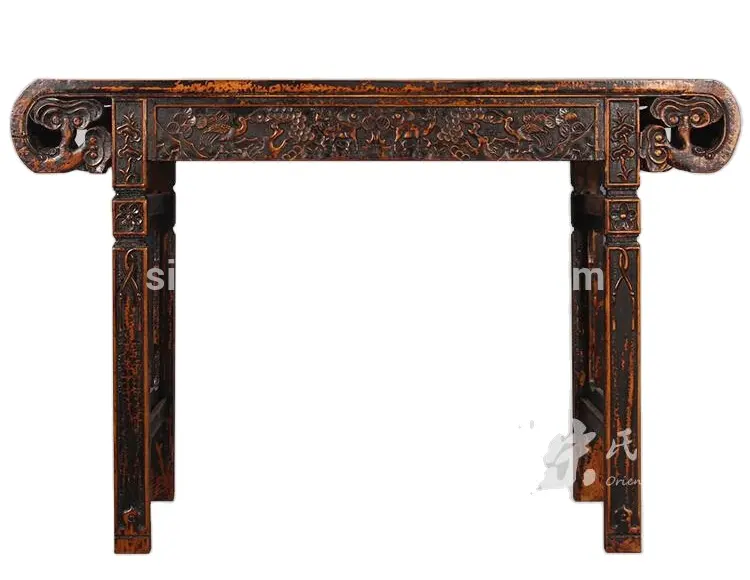 Mesa de esquina de madera de nogal maciza reciclada antigua China, mesa de salón tallada, diseños de mesa de esquina