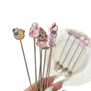 Nuevo Juego de Cuchara y Tenedor de Acero Inoxidable con Diseño de Gato y Conejo de Dibujos Animados, Agitador de Café, Agitadores de Bebidas Reutilizables, <span class=keywords><strong>Vajilla</strong></span> - Product Image 1