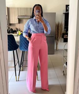 Nuovi <span class=keywords><strong>Pantaloni</strong></span> Eleganti da <span class=keywords><strong>Donna</strong></span> a Vita Alta e Gamba Larga, Tinta Unita, Casual, con Cerniera Laterale e Taglio Dritto - Product Image 2