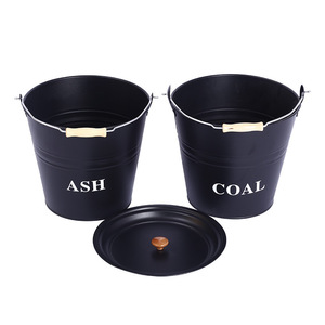 Iron Metal <strong>Coal</strong> <strong>Bucket</strong> <strong>with</strong> <strong>Lid</strong> for Ash Disposal in Fireplaces-Essential Accessory in Fireplace Sets - Product Image 1