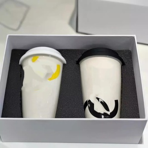 High-Grade White Coffee <b>Cups</b> with Double C Coffee Tea Ceramic Mug for gift - Product Image 4